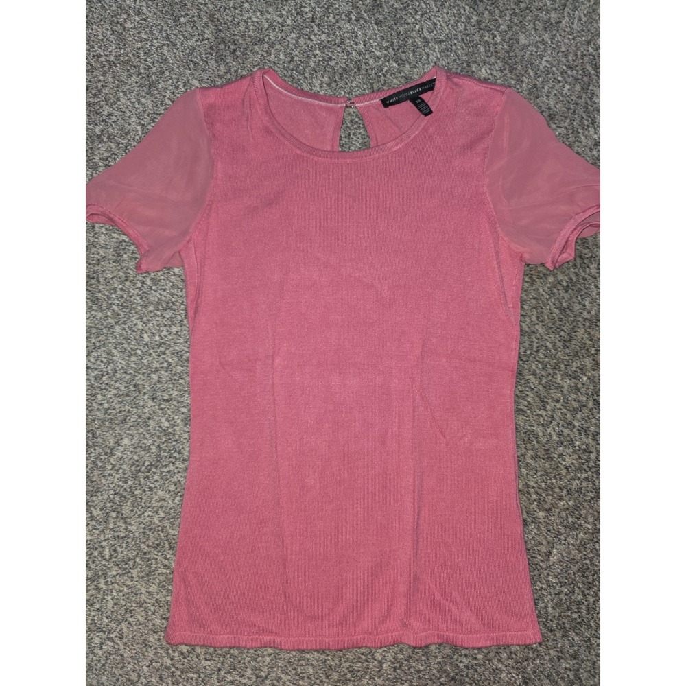 White House Black Market Pink Short Sleeve Keyhole Back Sweater Top XS